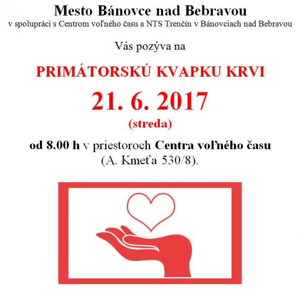 Primátorska kvapka krvi - 21. 6. 2017 Primátorska kvapka krvi - 21. 6. 2017