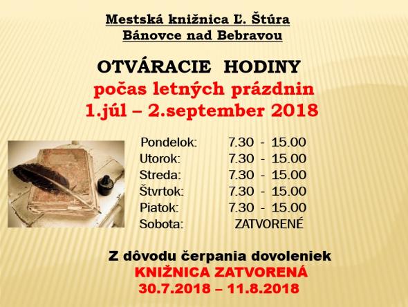 Mestská knižnica Ľ. Štúra počas prázdnin Mestská knižnica Ľ. Štúra počas prázdnin