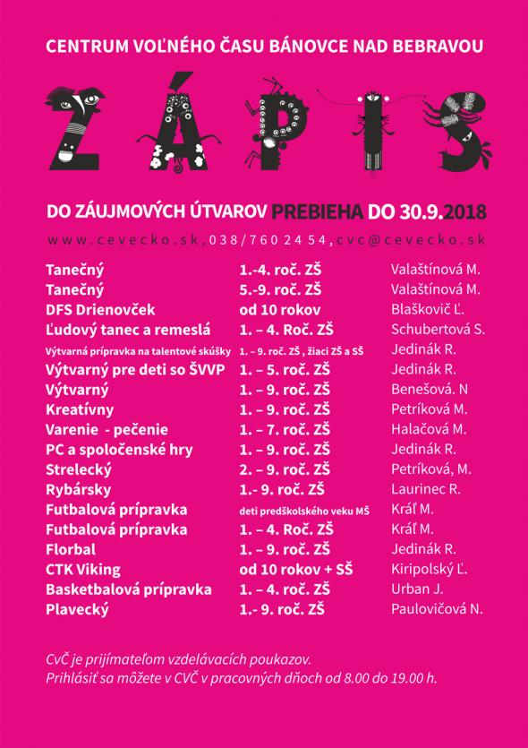 Záujmové útvary v Centre voľného času Bánovce nad Bebravou v šk. roku 2018/2019 Záujmové útvary v Centre voľného času Bánovce nad Bebravou v šk. roku 2018/2019