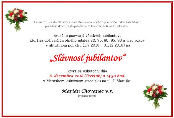 Slávnosť jubilantov – 6. 12. 2018 Slávnosť jubilantov – 6. 12. 2018
