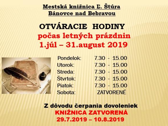 Mestská knižnica Ľ. Štúra počas prázdnin Mestská knižnica Ľ. Štúra počas prázdnin